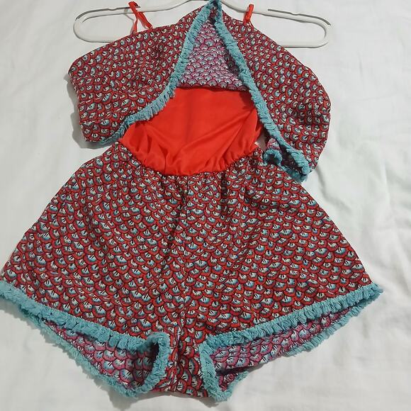 Vintage Havana L One-Piece Shorts Romper Boho fringed adjustable straps NWT - Picture 3 of 10
